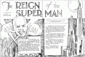 Original Superman lurking over a depression era breadline